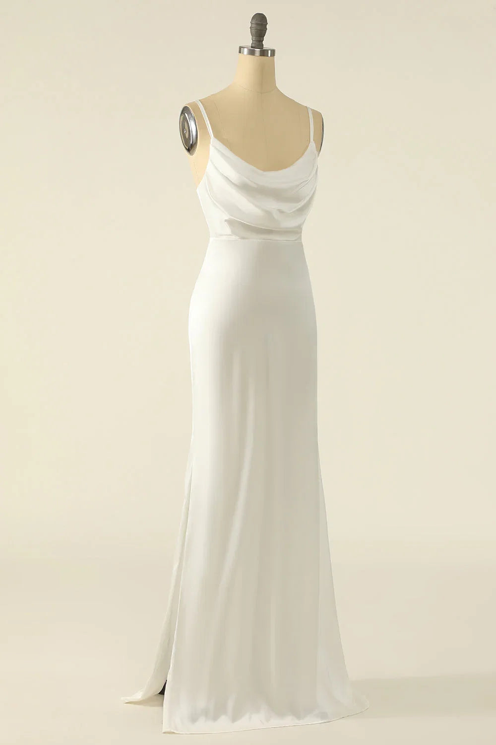 Ivory Off-Shoulder Satin Floor-Length Wedding Dress - Chloe Dress