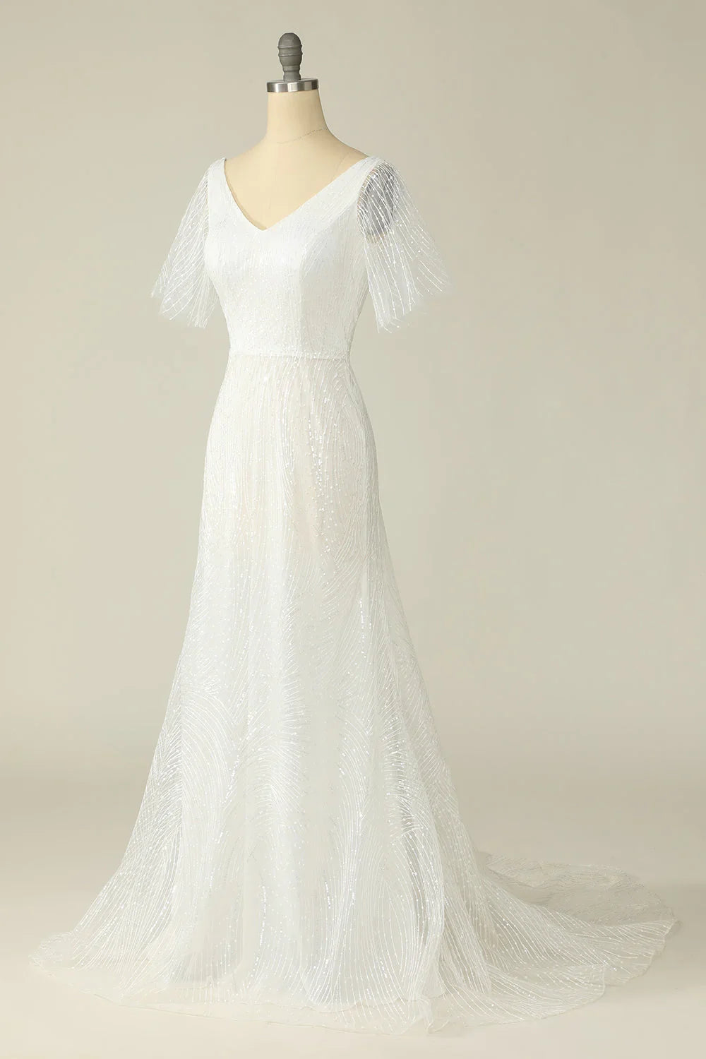 White V-Neck Lace Backless Floor-Length Wedding Dress - Chloe Dress