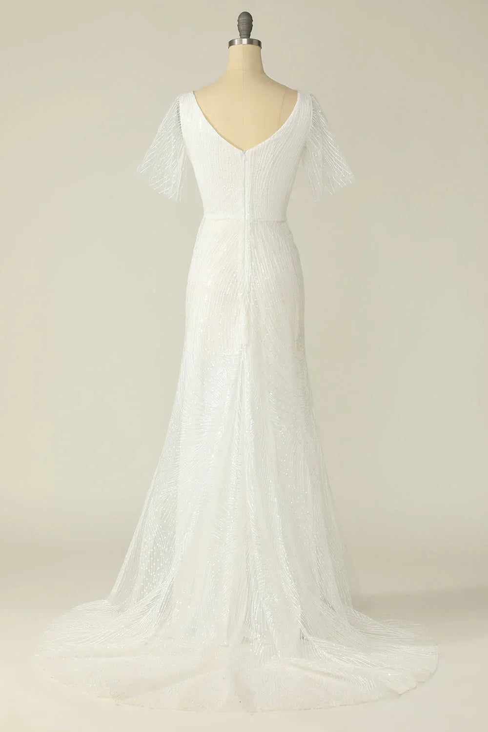 White V-Neck Lace Backless Floor-Length Wedding Dress - Chloe Dress