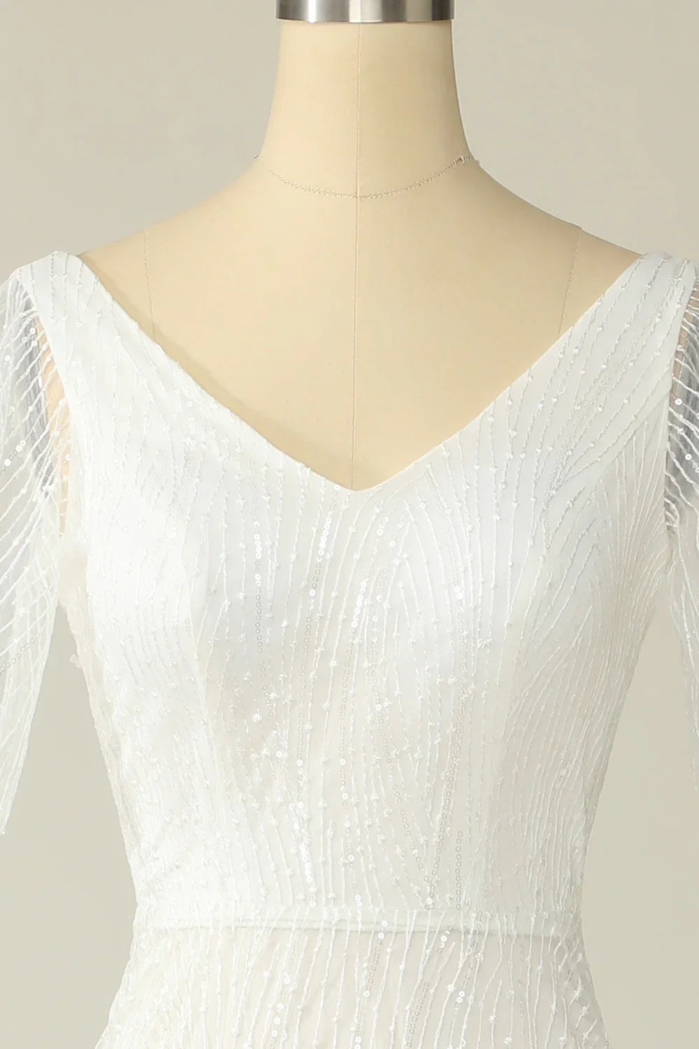 White V-Neck Lace Backless Floor-Length Wedding Dress - Chloe Dress