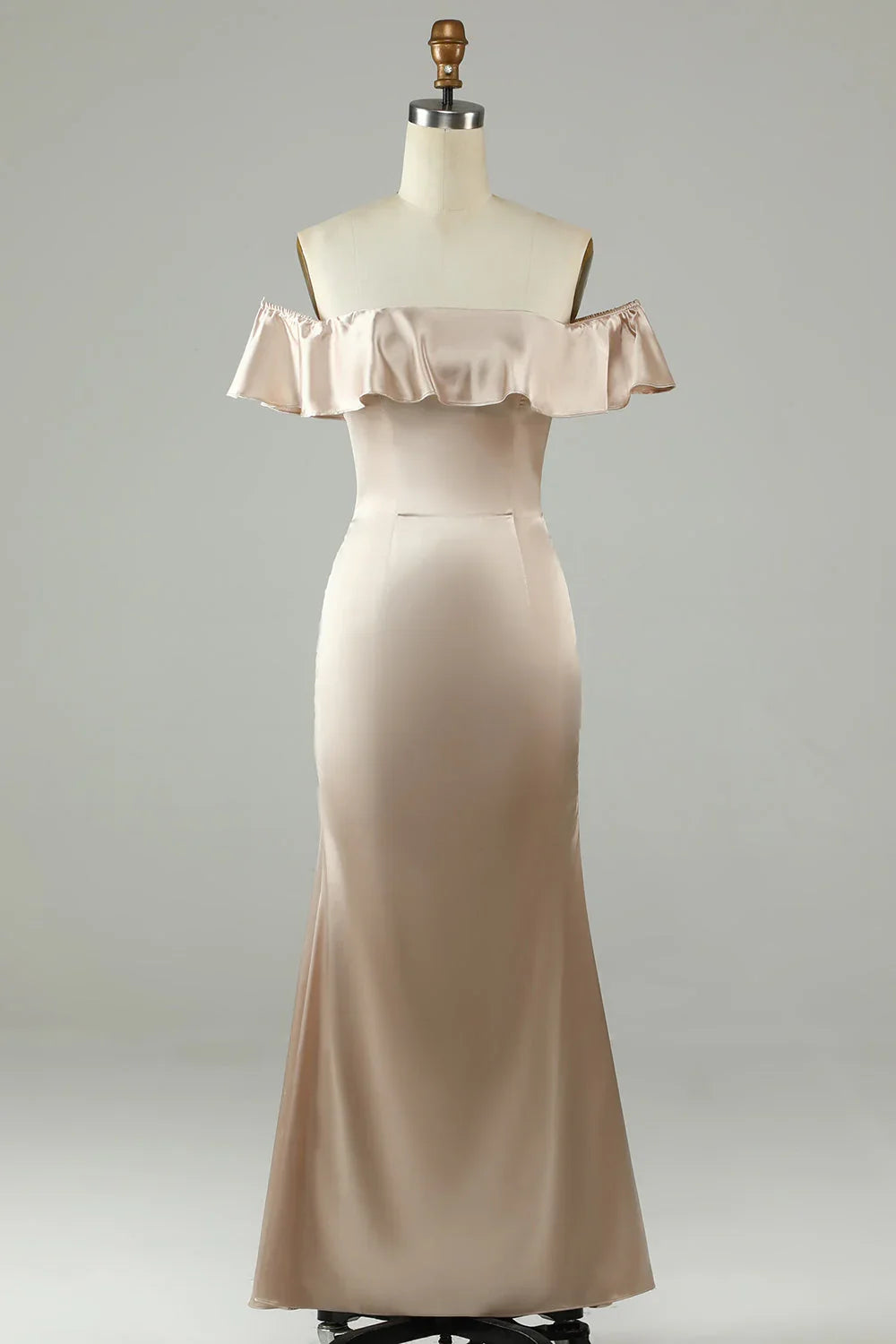 Champagne Off-Shoulder Ruffled Ankle-Length Wedding Dress - Chloe Dress