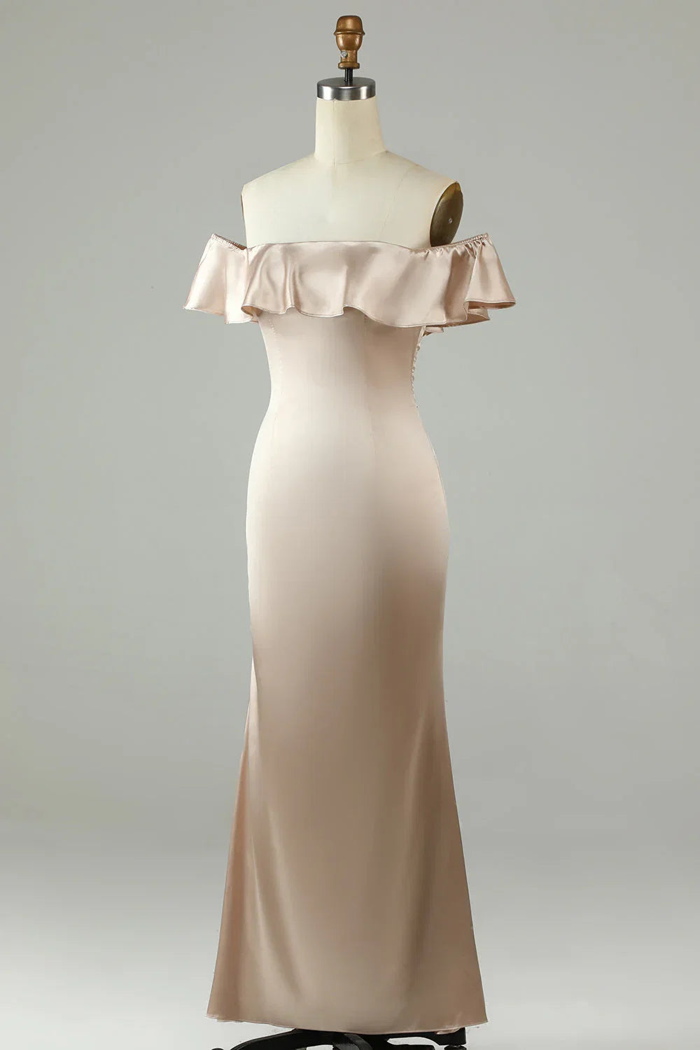 Champagne Off-Shoulder Ruffled Ankle-Length Wedding Dress - Chloe Dress