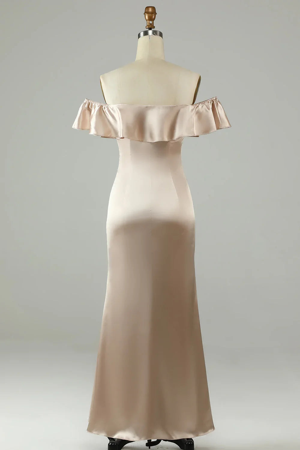 Champagne Off-Shoulder Ruffled Ankle-Length Wedding Dress - Chloe Dress