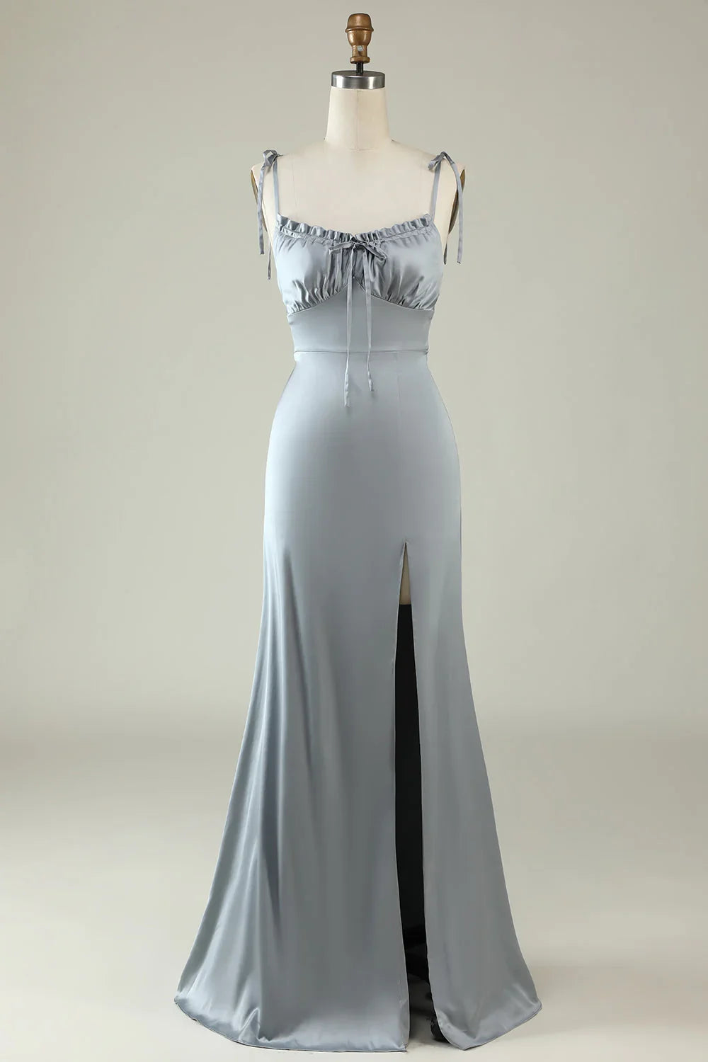 Gray Satin High Slit Wedding Dress - Chloe Dress