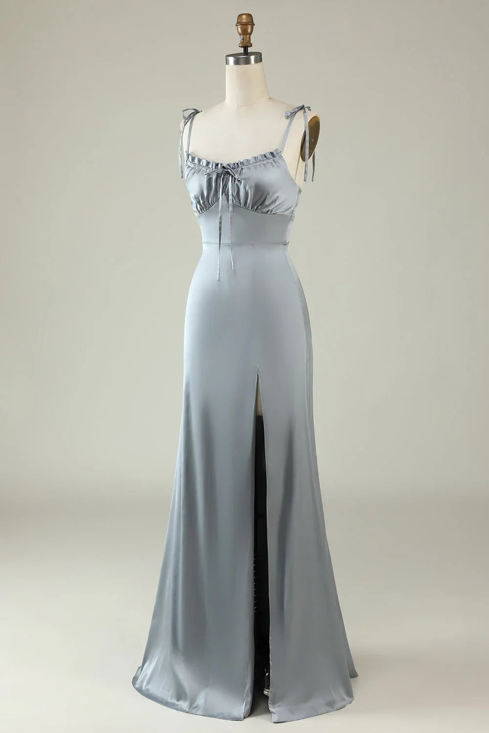 Gray Satin High Slit Wedding Dress - Chloe Dress