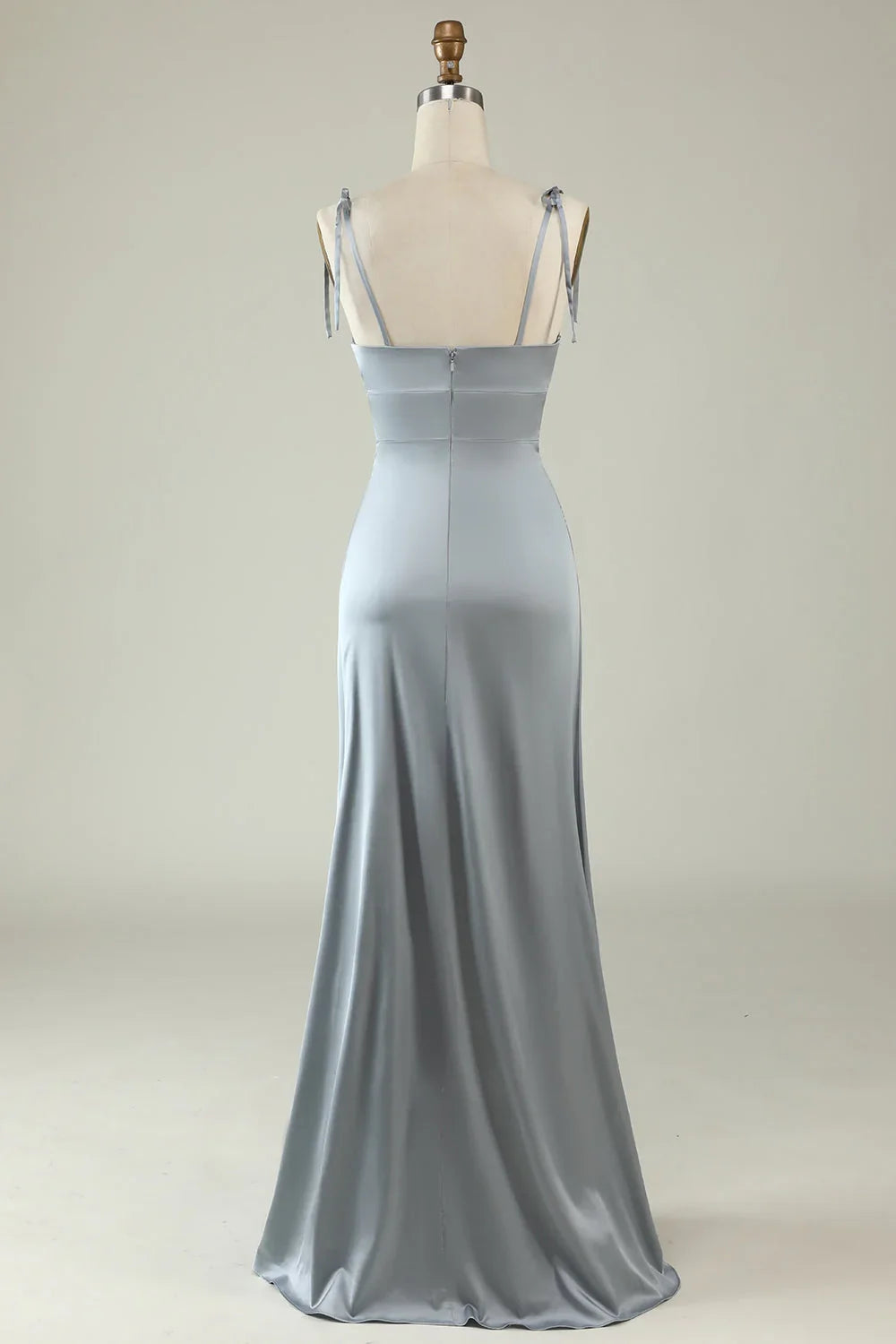 Gray Satin High Slit Wedding Dress - Chloe Dress