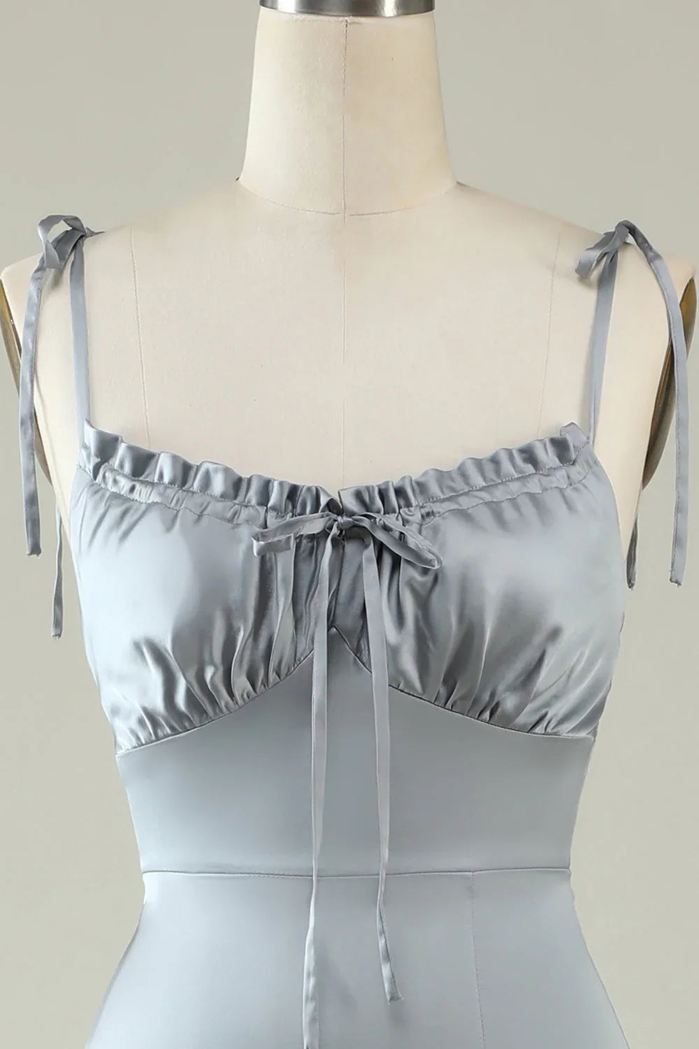 Gray Satin High Slit Wedding Dress - Chloe Dress