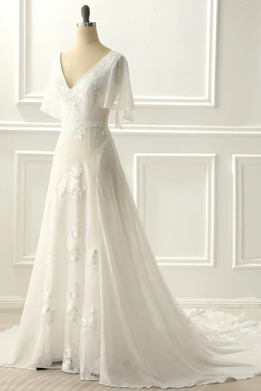 Ivory A-Line V-Neck Wedding Dress - Chloe Dress