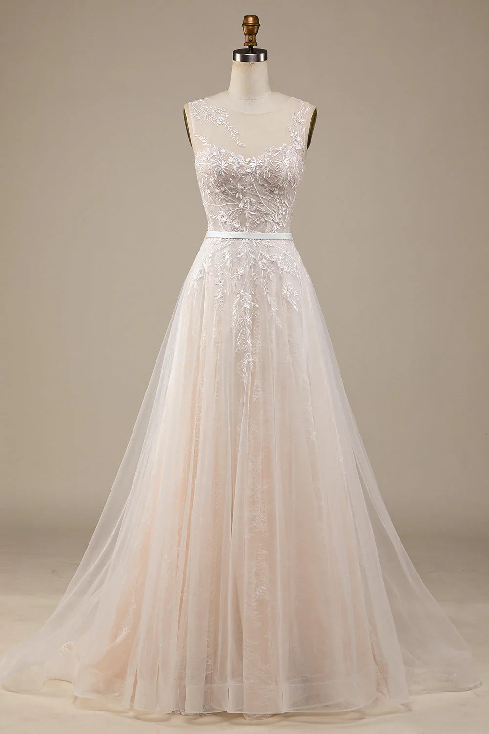 Champagne A-Line Lace Wedding Dress - Chloe Dress