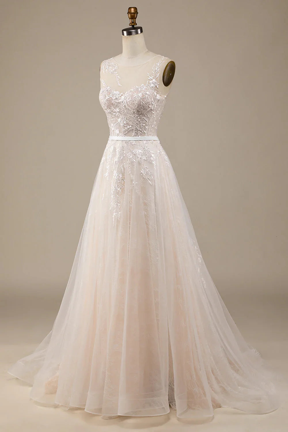 Champagne A-Line Lace Wedding Dress - Chloe Dress