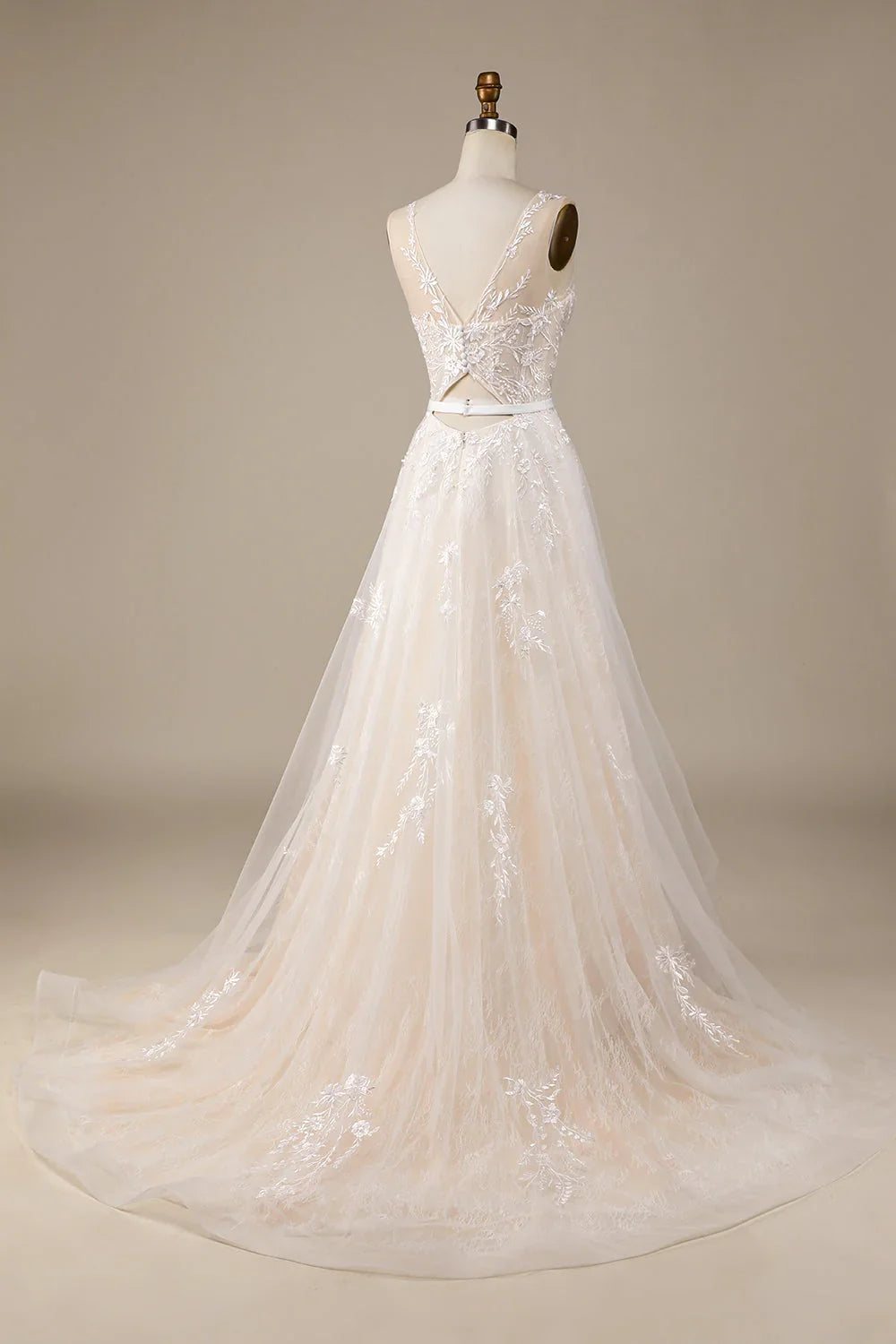 Champagne A-Line Lace Wedding Dress - Chloe Dress