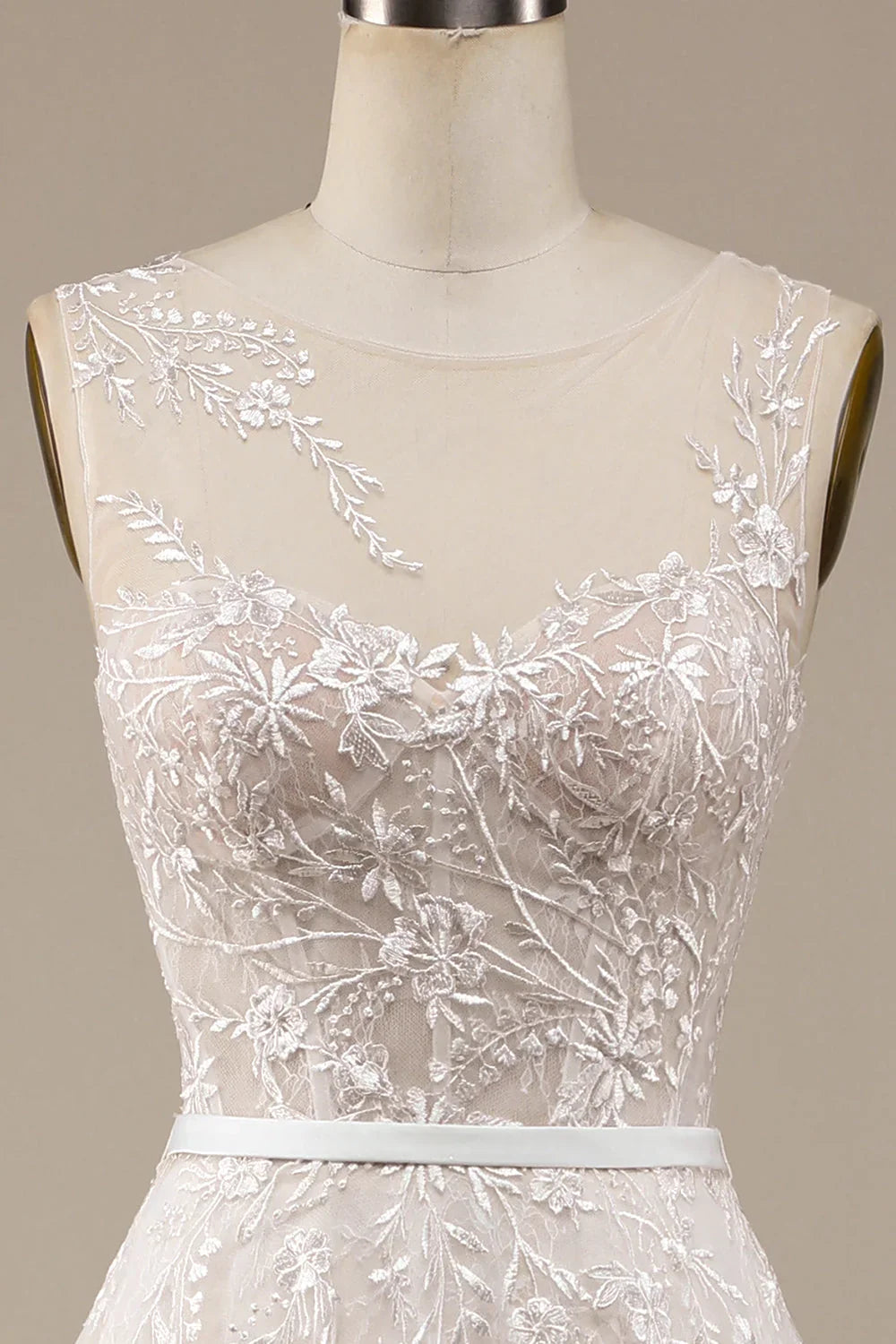 Champagne A-Line Lace Wedding Dress - Chloe Dress