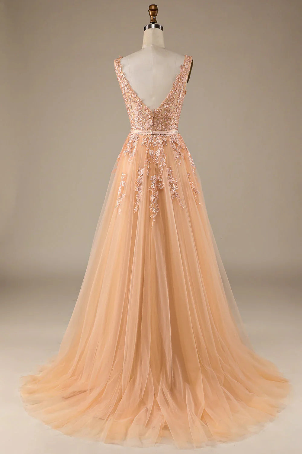 Champagne V-Neck Lace Wedding Dress - Chloe Dress