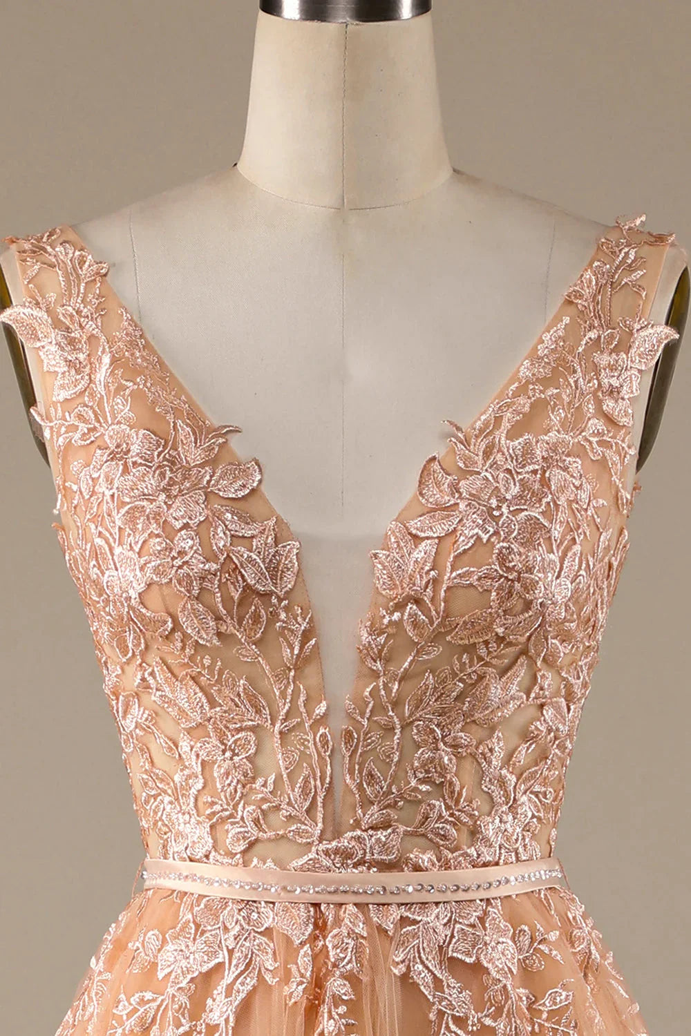 Champagne V-Neck Lace Wedding Dress - Chloe Dress