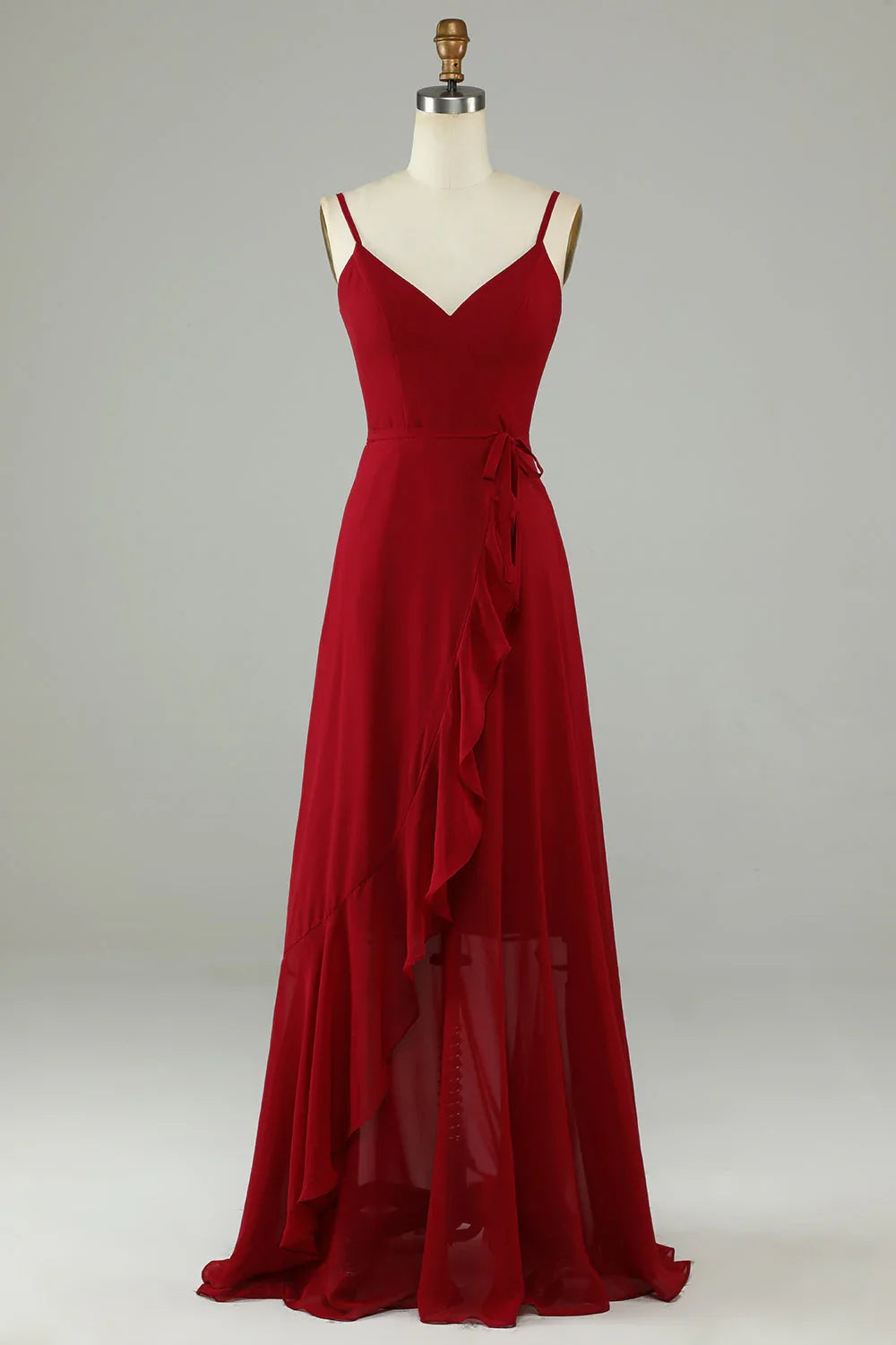Wine Chiffon Ruffled Wedding Dress - Chloe Dress