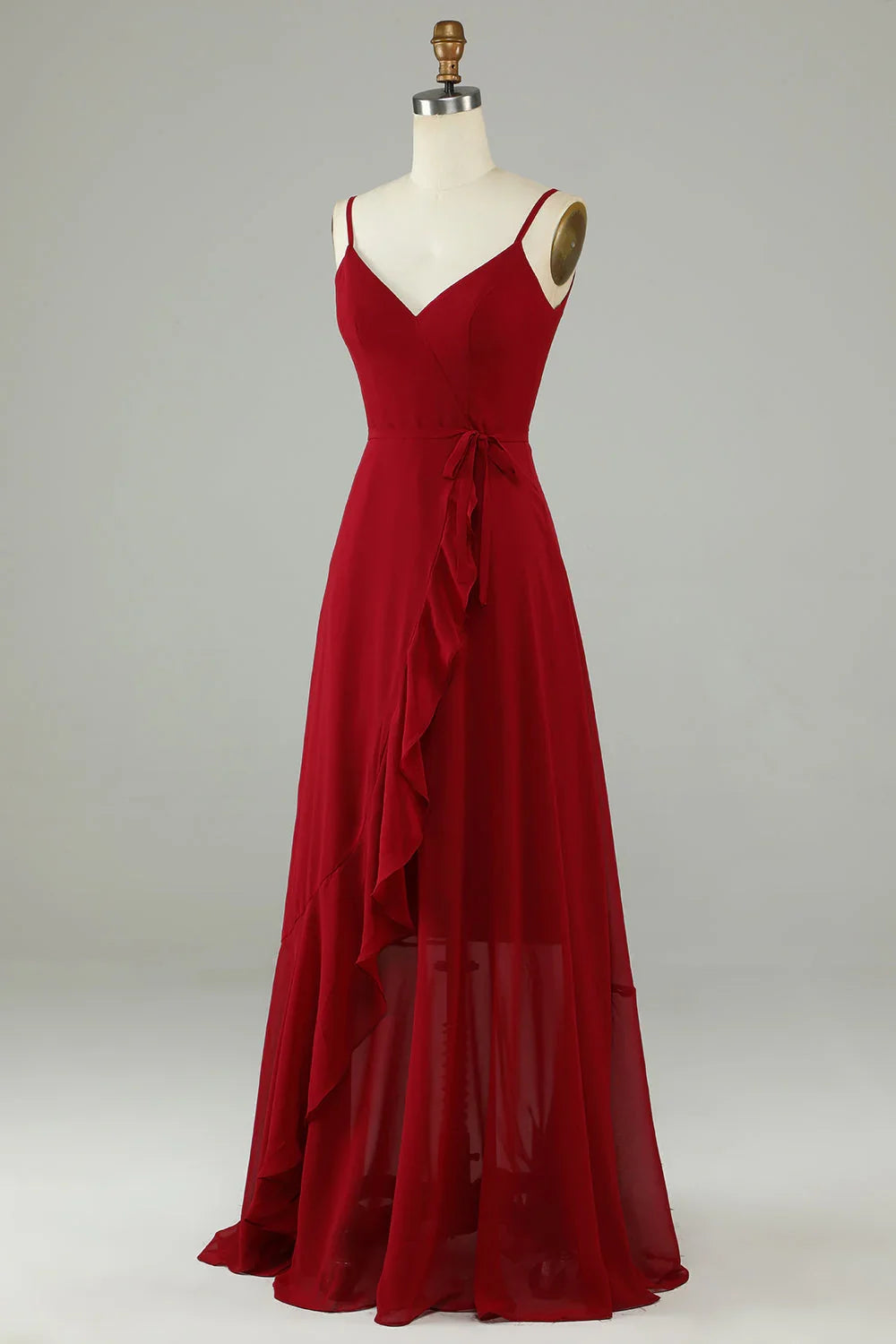 Wine Chiffon Ruffled Wedding Dress - Chloe Dress