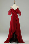 Wine Cold Shoulder Ruffled Wedding Dress - Chloe Dress