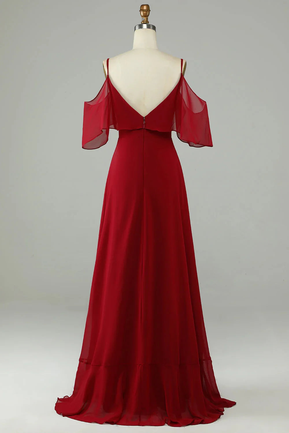Wine Cold Shoulder Ruffled Wedding Dress - Chloe Dress