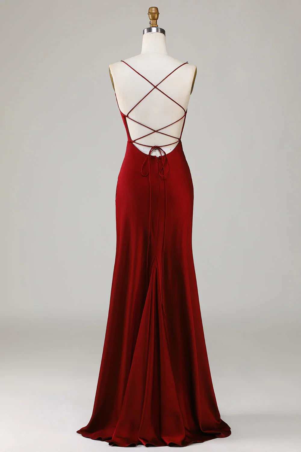 Wine Lace Lace-Up Back High Slit Wedding Dress - Chloe Dress