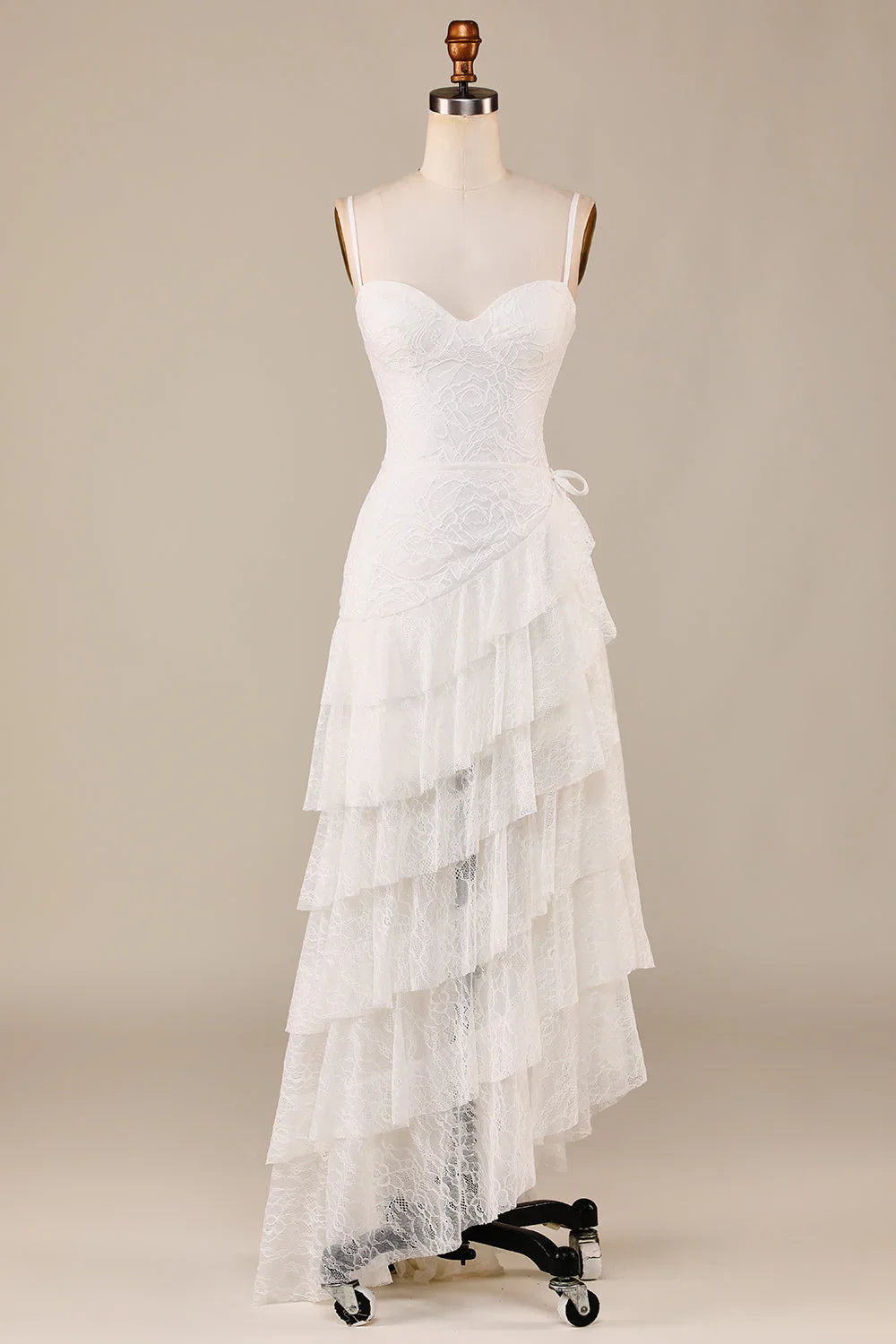 Ivory Lace Asymmetric Wedding Dress - Chloe Dress