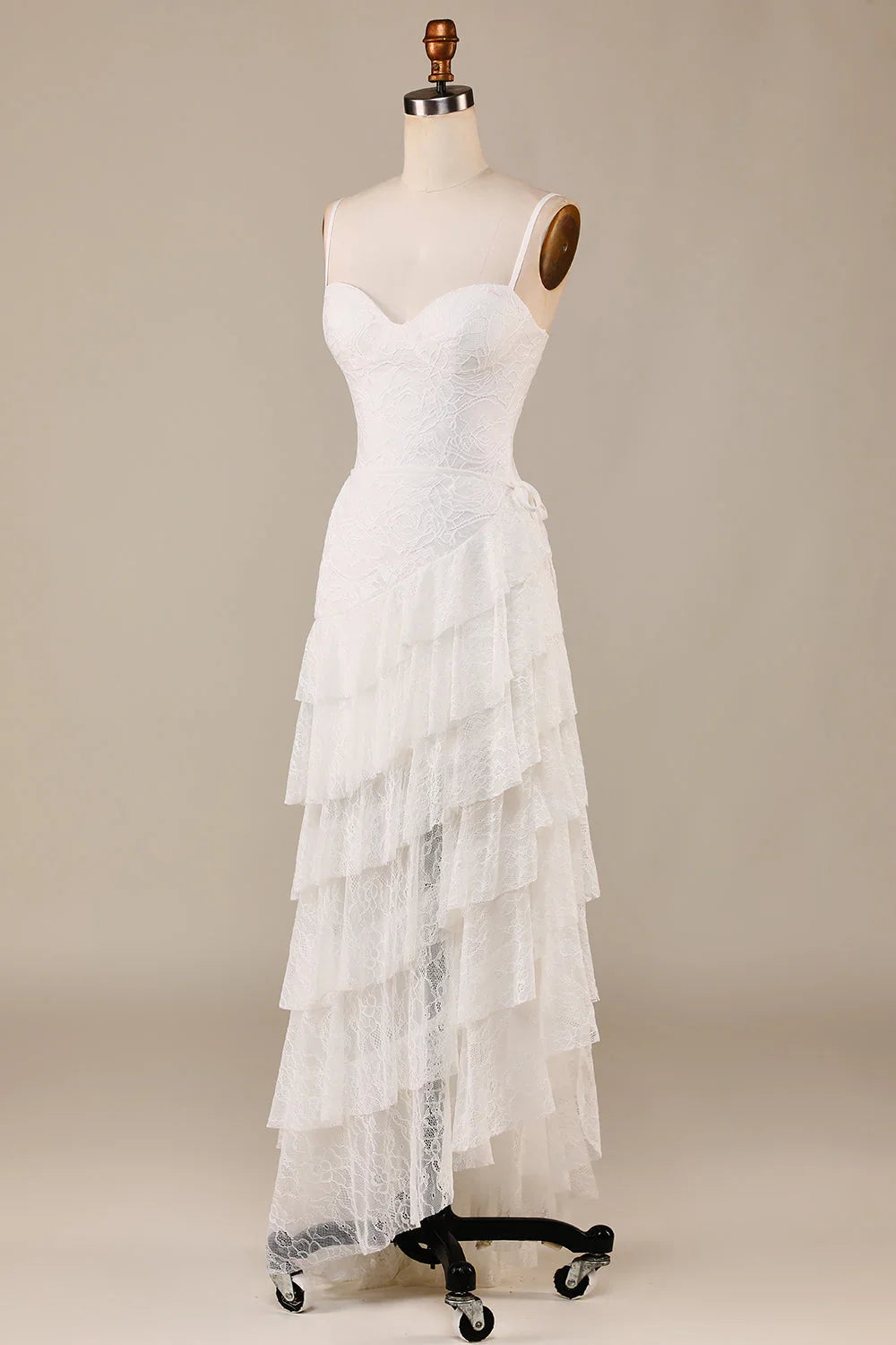 Ivory Lace Asymmetric Wedding Dress - Chloe Dress