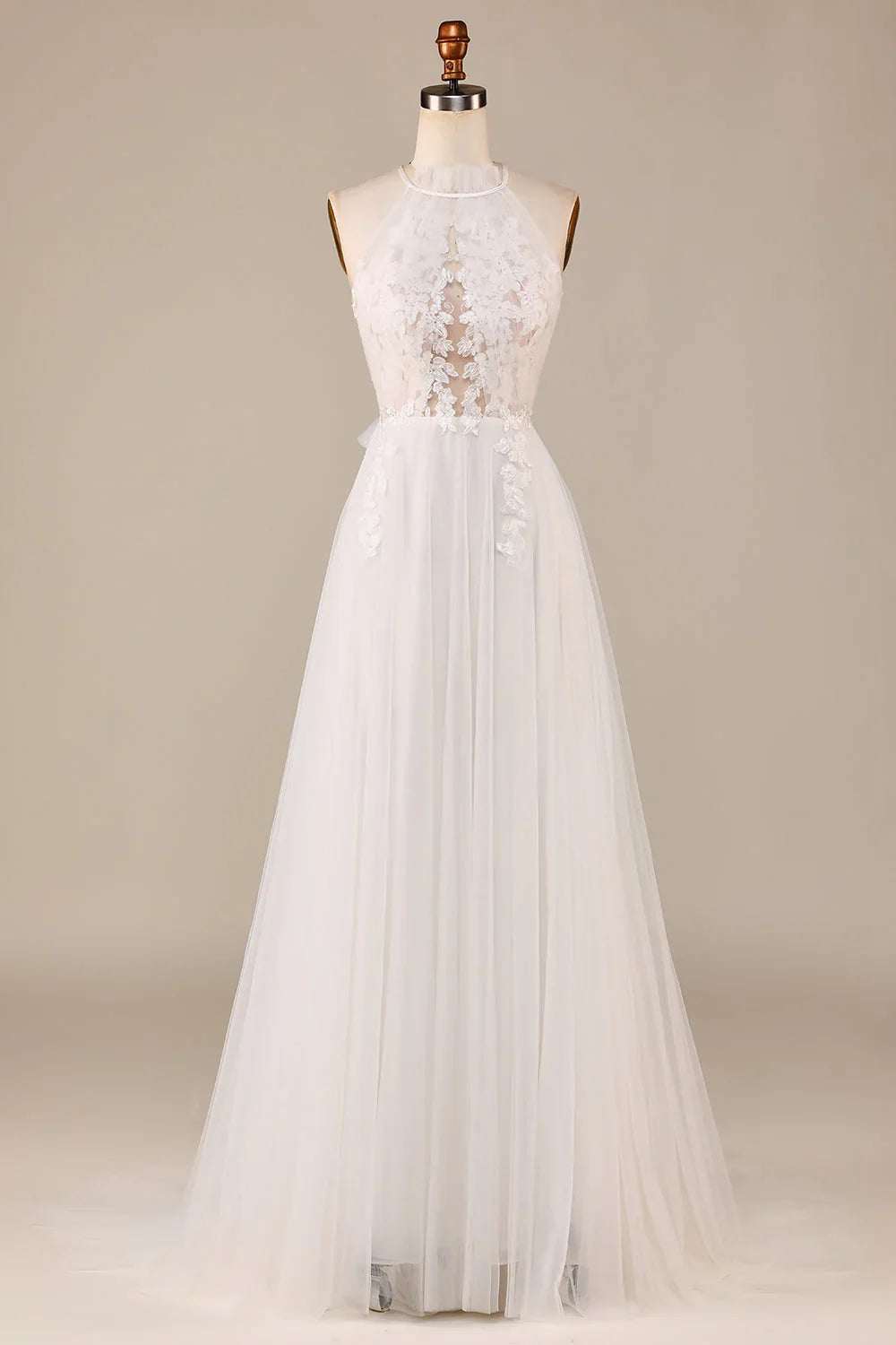 Ivory A-Line Lace Sleeveless Backless Wedding Dress - Chloe Dress