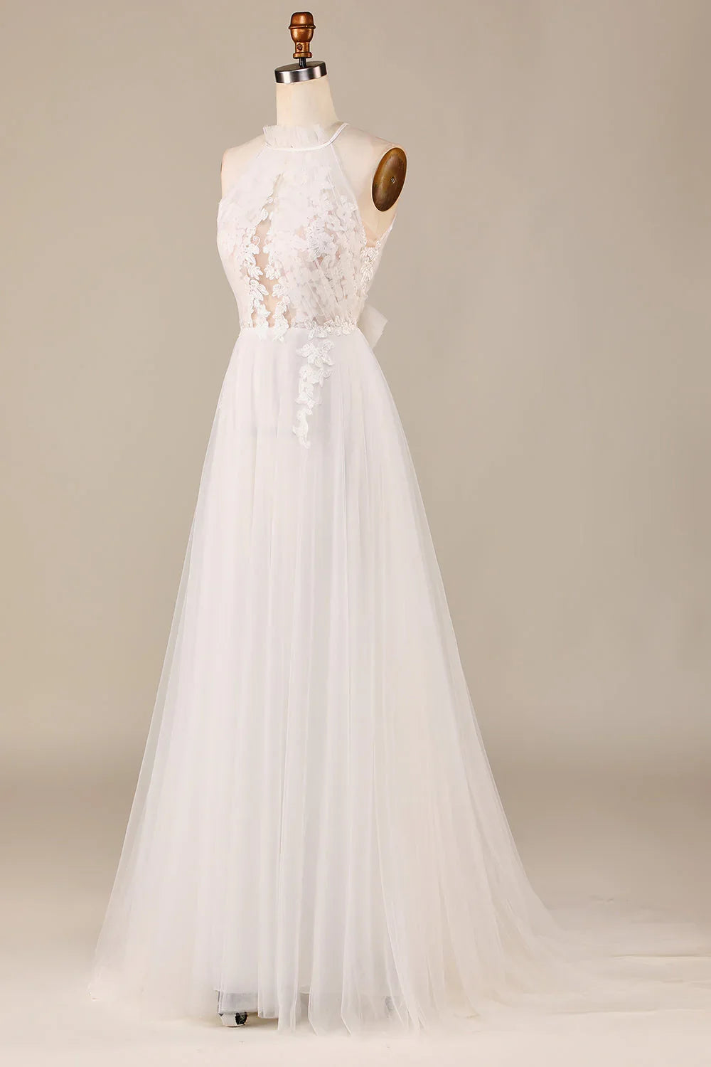 Ivory A-Line Lace Sleeveless Backless Wedding Dress - Chloe Dress