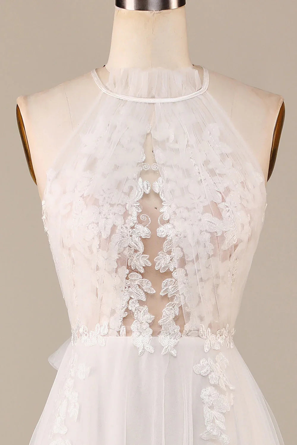 Ivory Lace Asymmetric Wedding Dress - Chloe Dress