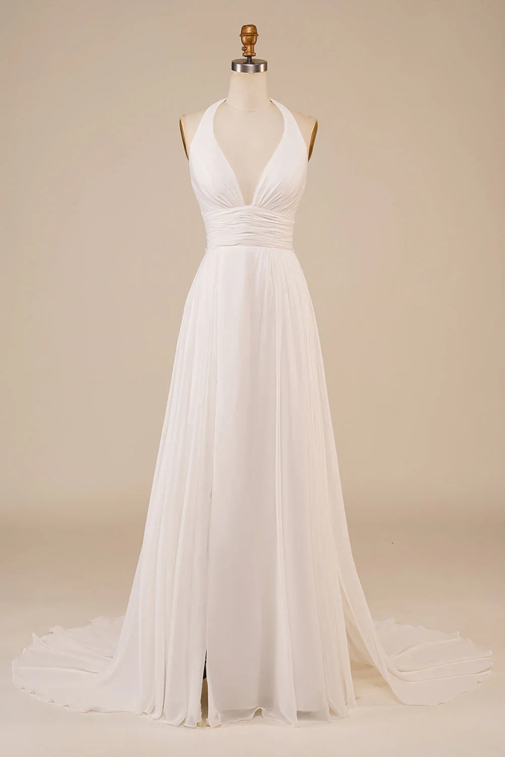 Ivory Off-Shoulder Sleeveless High Slit Wedding Dress - Chloe Dress