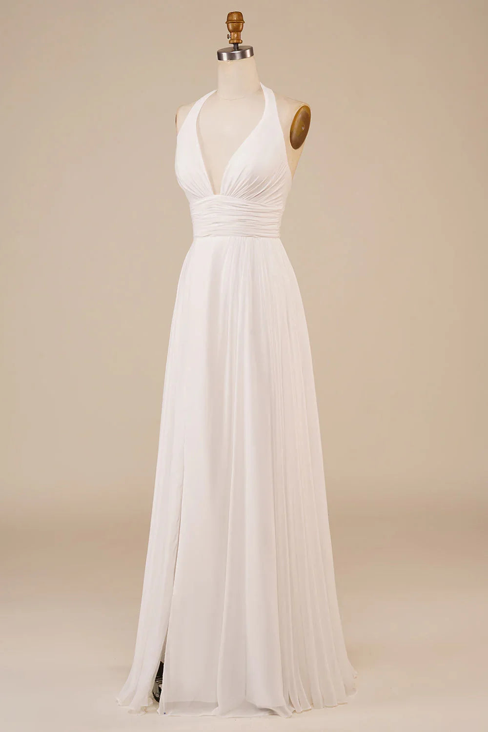 Ivory Off-Shoulder Sleeveless High Slit Wedding Dress - Chloe Dress