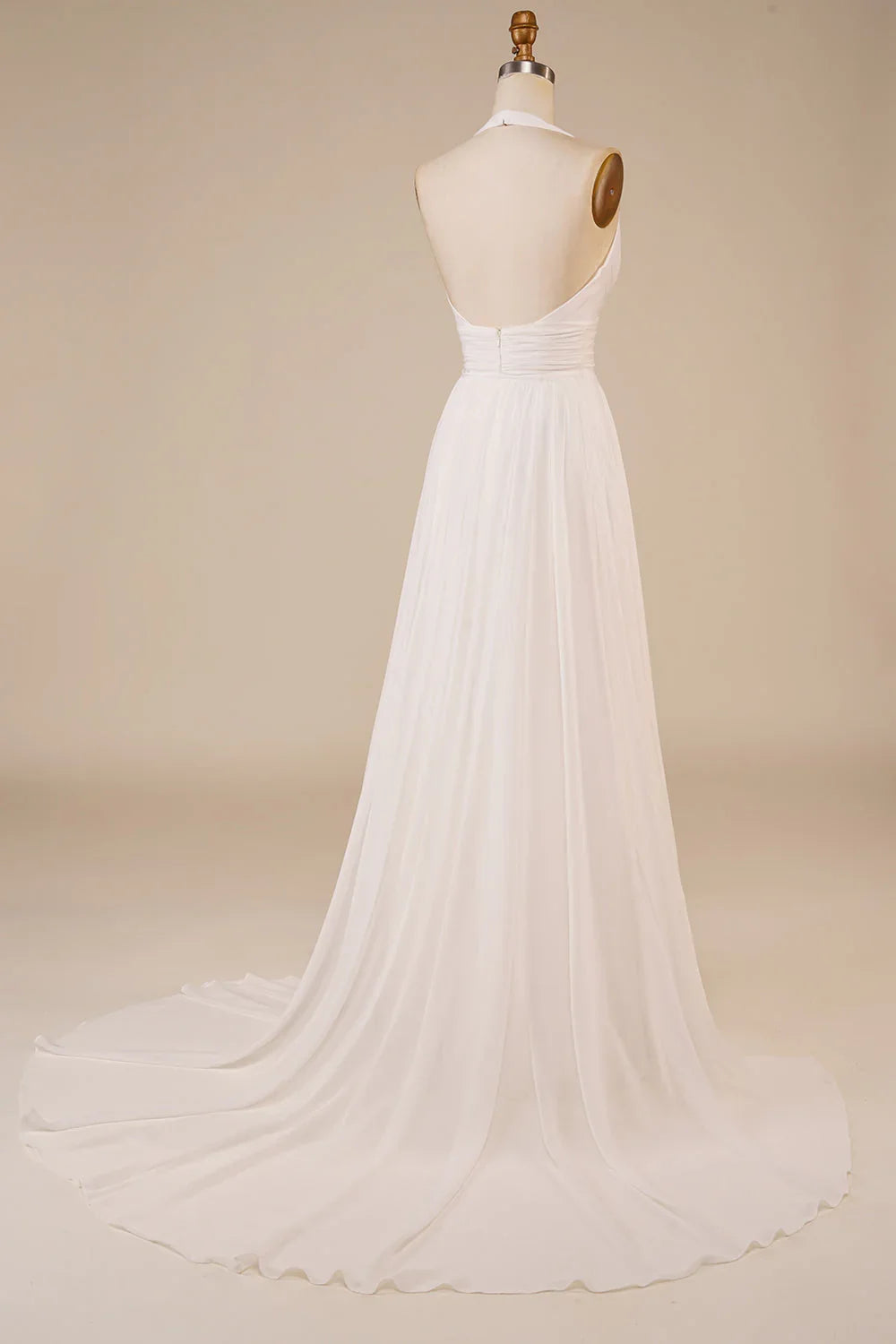 Ivory Off-Shoulder Sleeveless High Slit Wedding Dress - Chloe Dress