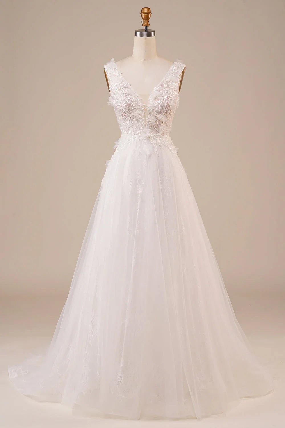 Ivory Off-Shoulder Sleeveless Beaded Floor-Length Wedding Dress - Chloe Dress