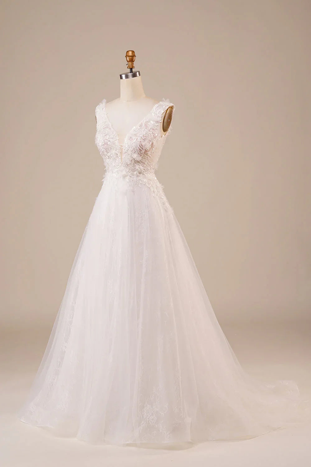 Ivory Off-Shoulder Sleeveless Beaded Floor-Length Wedding Dress - Chloe Dress