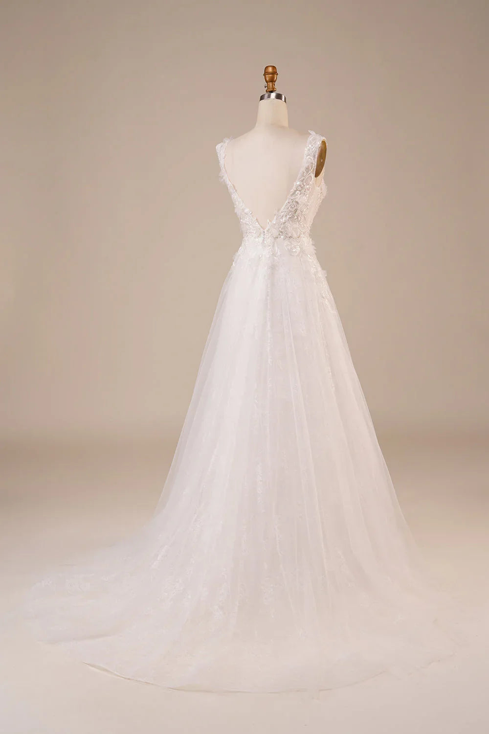 Ivory Off-Shoulder Sleeveless Beaded Floor-Length Wedding Dress - Chloe Dress