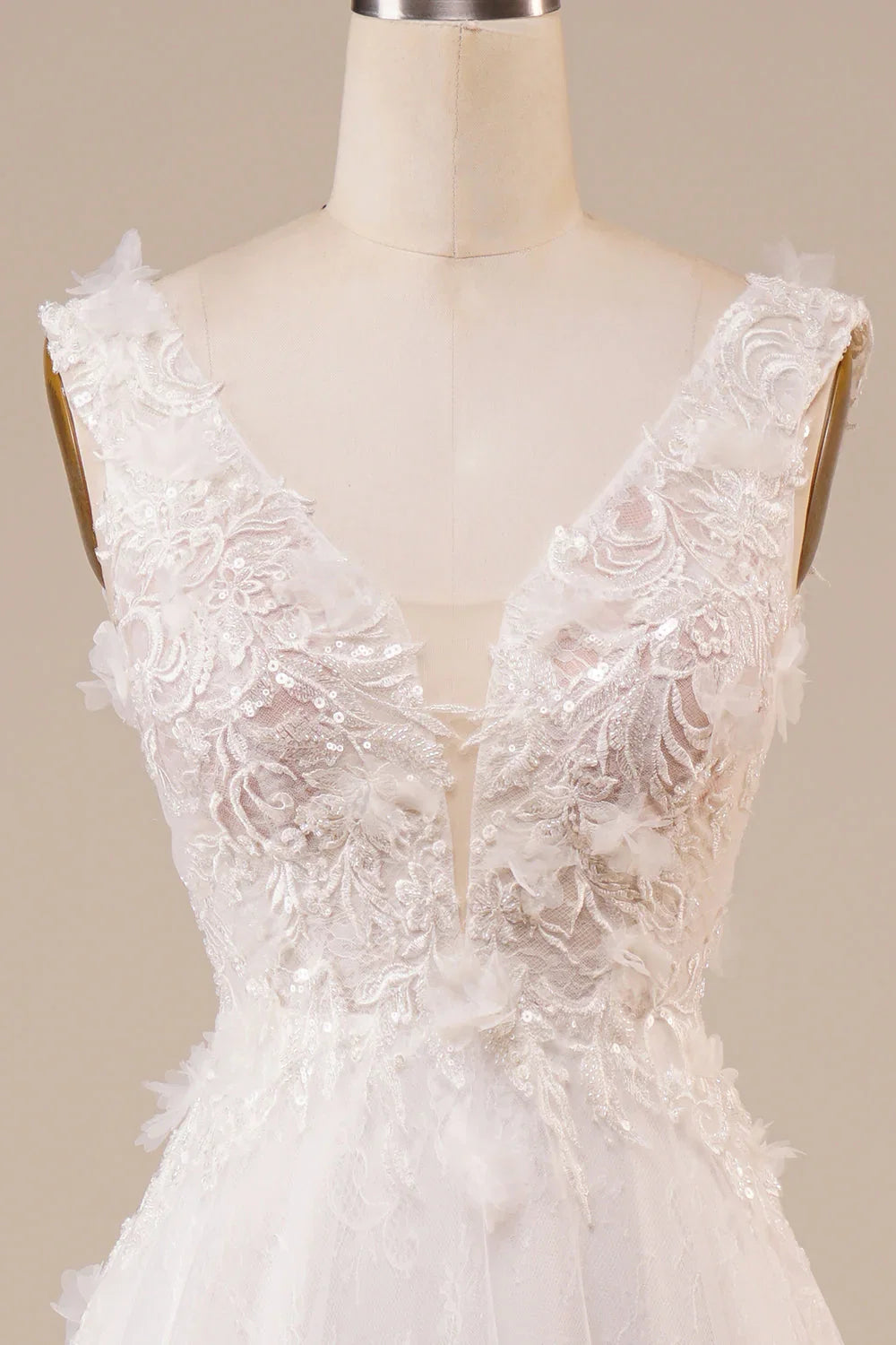Ivory Off-Shoulder Sleeveless Beaded Floor-Length Wedding Dress - Chloe Dress