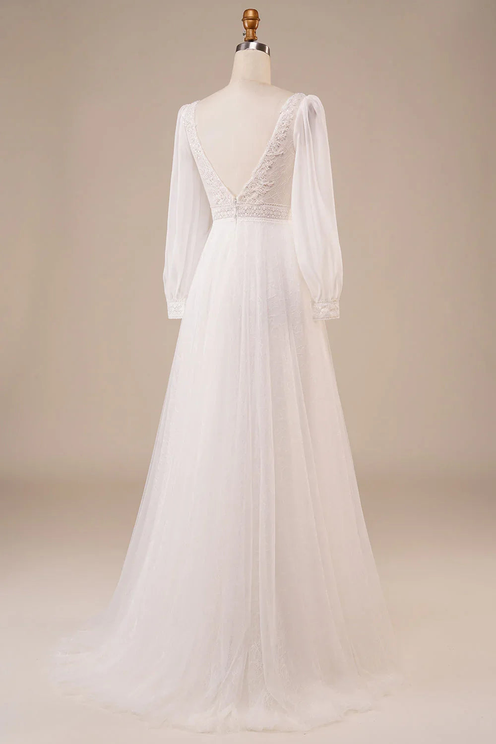 Ivory V-Neck Sleeveless Backless Beaded Wedding Dress - Chloe Dress