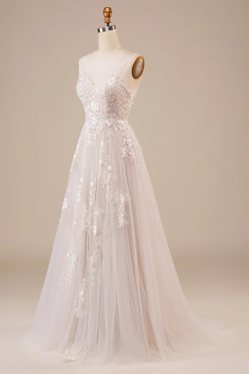 Ivory Off-Shoulder Sleeveless Backless Embroidered Wedding Dress - Chloe Dress