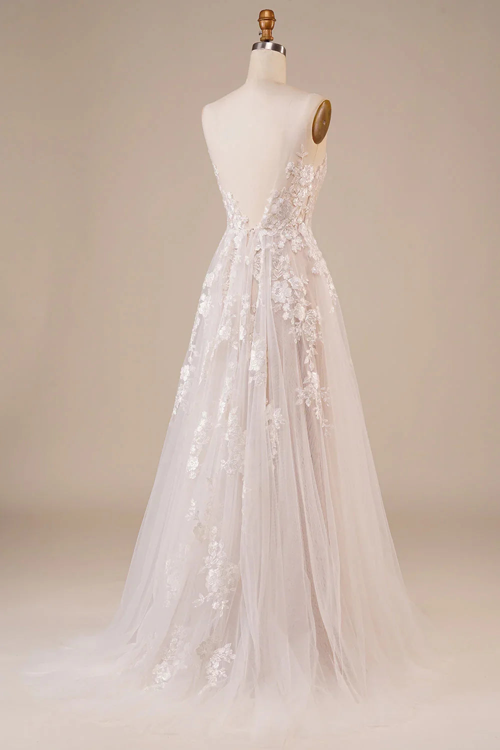 Ivory Off-Shoulder Sleeveless Backless Embroidered Wedding Dress - Chloe Dress