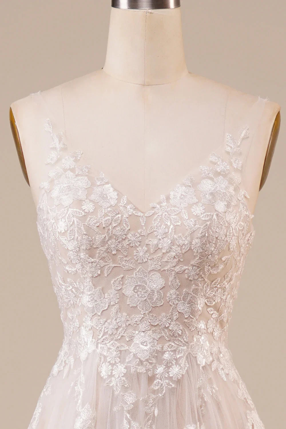 Ivory Off-Shoulder Sleeveless Backless Embroidered Wedding Dress - Chloe Dress