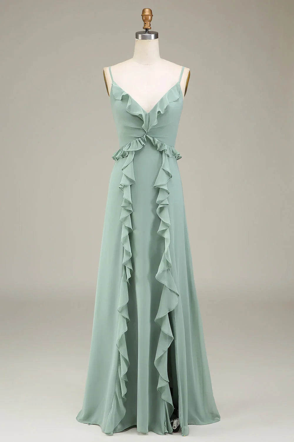 A-Line V-Neck Chiffon Ruffled Wedding Dress - Chloe Dress
