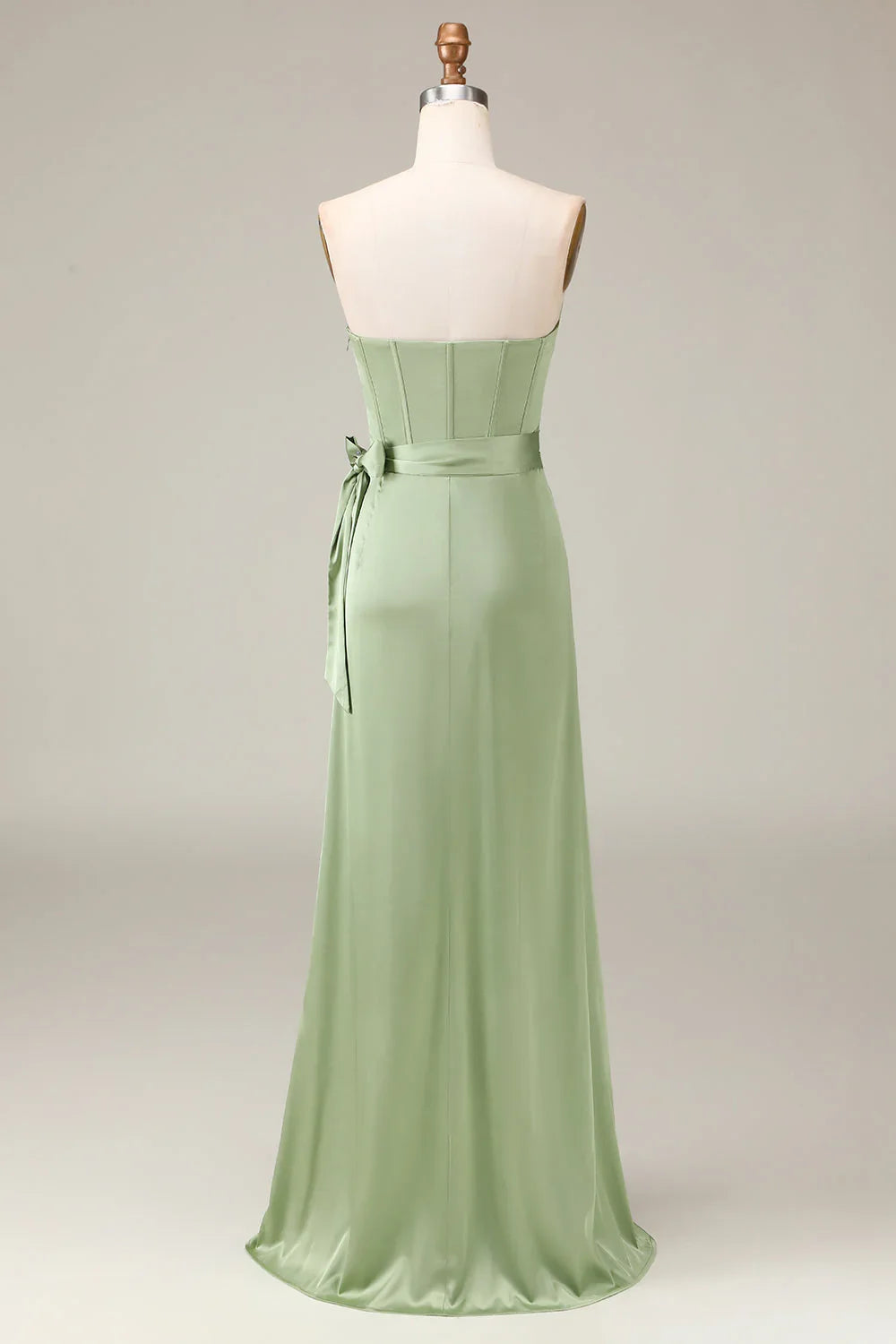 A-Line Strapless Satin Lace-Up Back High Slit Wedding Dress - Chloe Dress