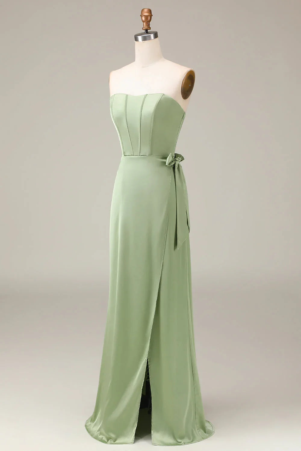 A-Line Strapless Satin Lace-Up Back High Slit Wedding Dress - Chloe Dress