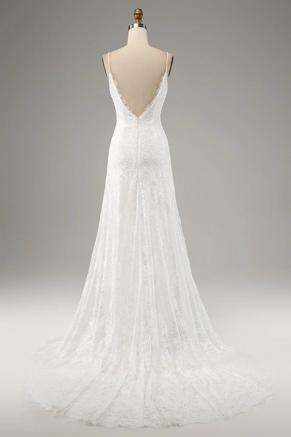 Ivory Lace High Slit Wedding Dress - Chloe Dress