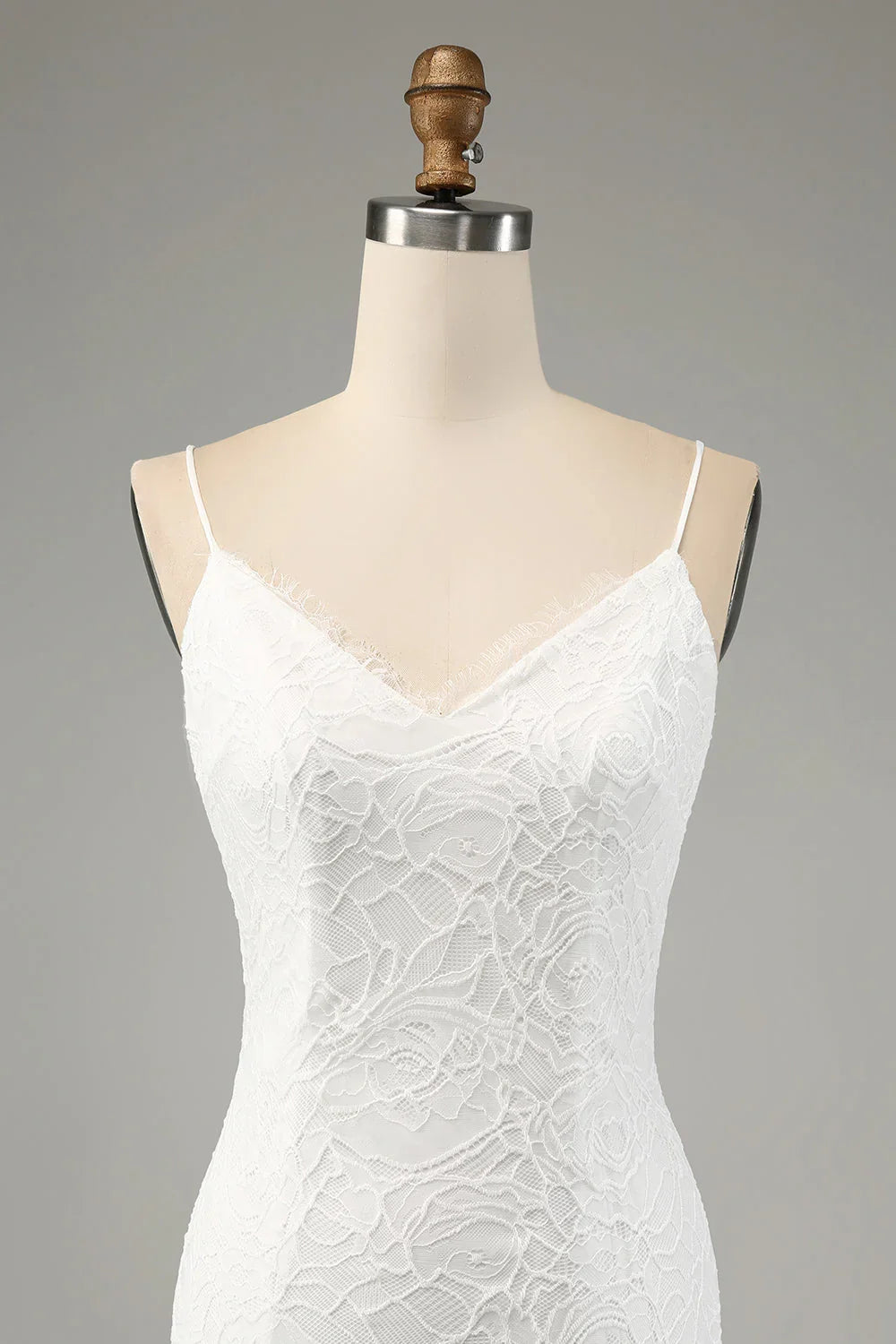 Ivory Lace High Slit Wedding Dress - Chloe Dress