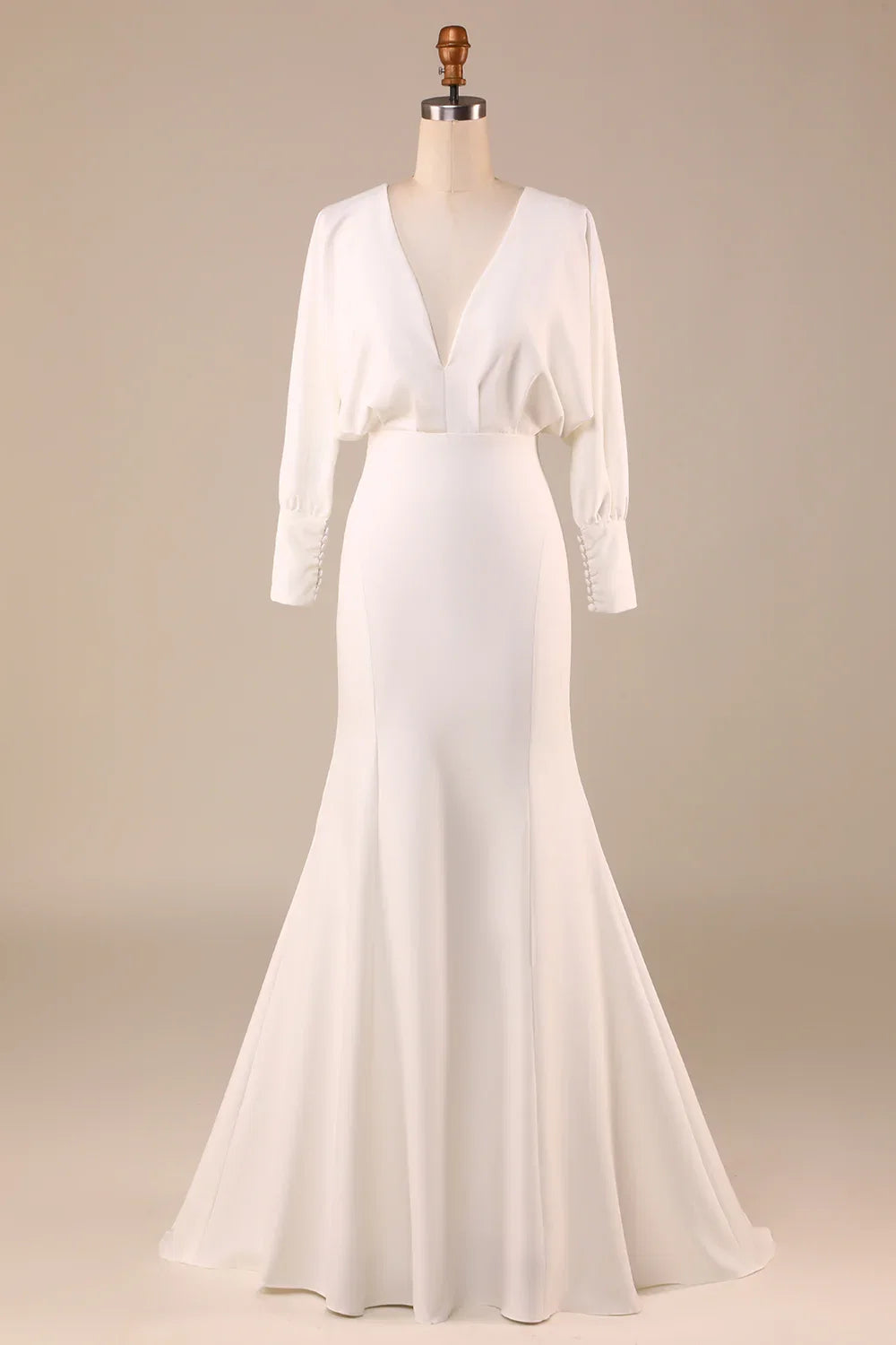 Ivory V-Neck Long Sleeve Backless Mini Wedding Dress - Chloe Dress