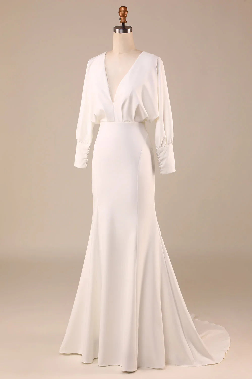 Ivory V-Neck Long Sleeve Backless Mini Wedding Dress - Chloe Dress