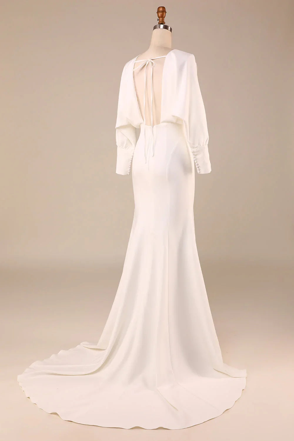 Ivory V-Neck Long Sleeve Backless Mini Wedding Dress - Chloe Dress