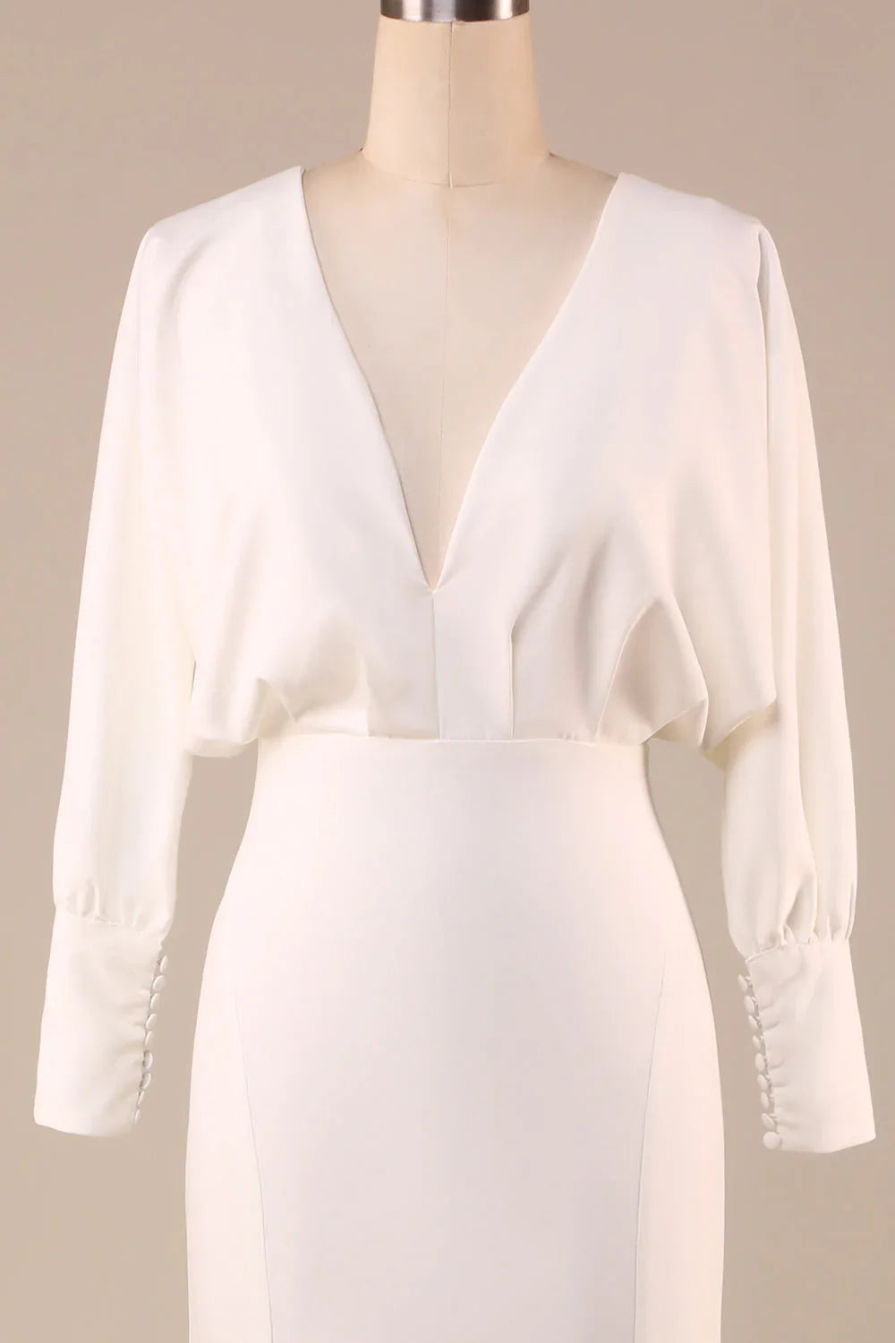 Ivory V-Neck Long Sleeve Backless Mini Wedding Dress - Chloe Dress