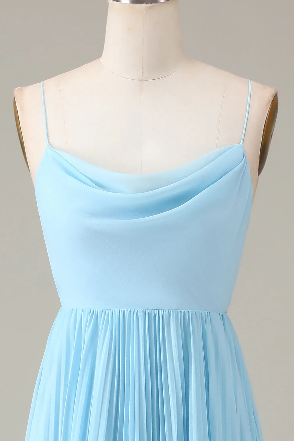 Sky Blue A-Line High Neck Chiffon Backless Pleated Wedding Dress - Chloe Dress