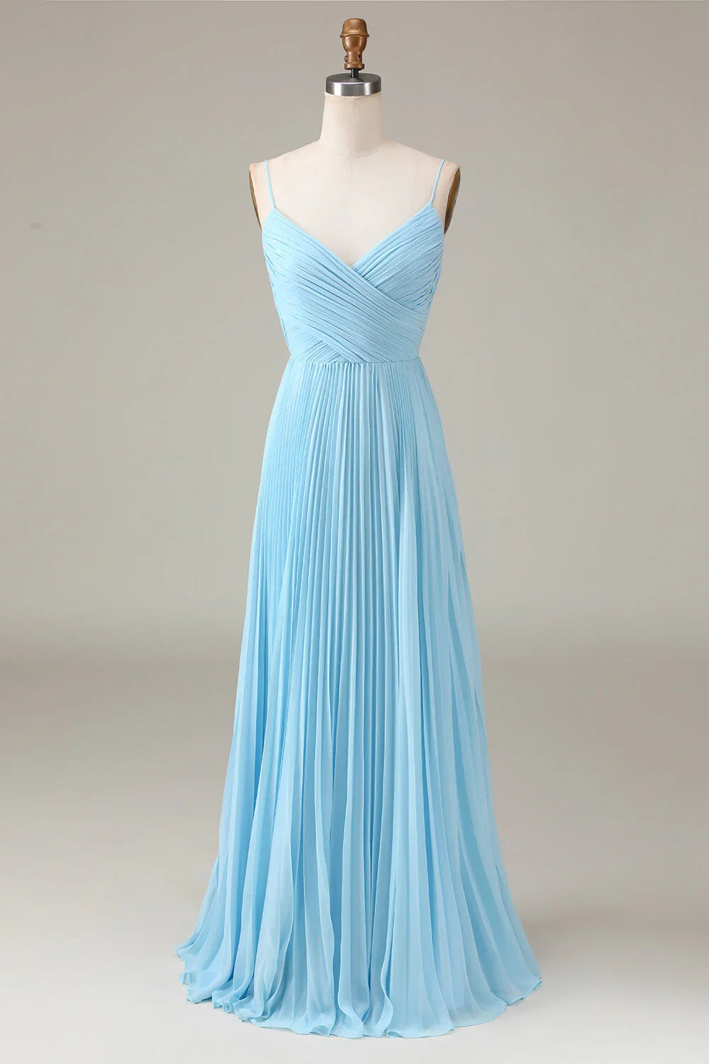 Sky Blue A-Line V-Neck Chiffon Pleated Wedding Dress - Chloe Dress